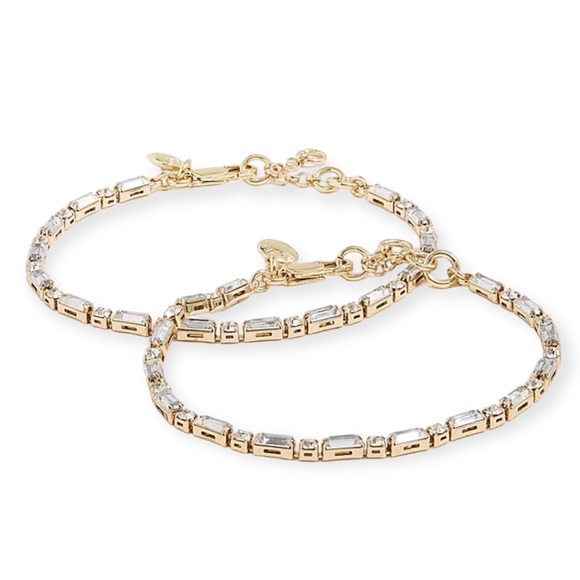 J. CREW Tennis Bracelets Baguette Round Crystal CZ Set of 2 Clear Crystals NWT - Picture 2 of 6